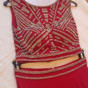 Jovani Prom Dress, Red beaded  mid top and skirt